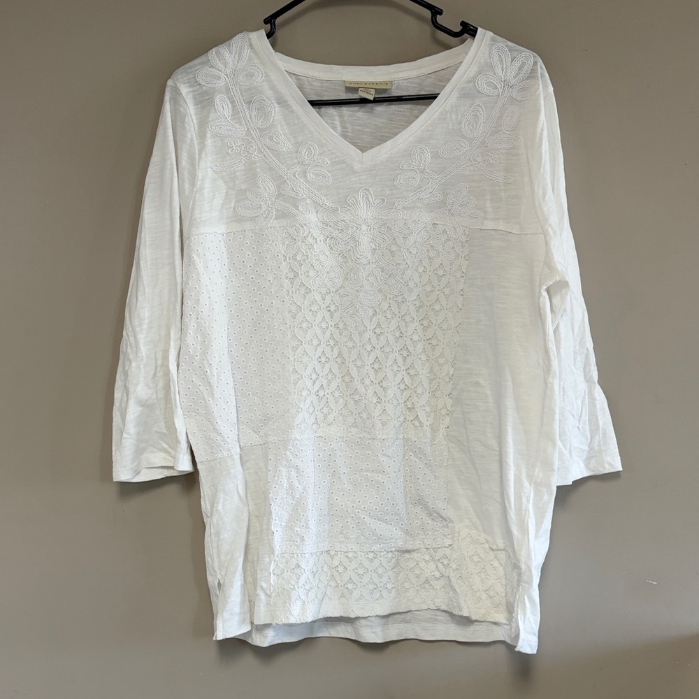 Appleseed's White Embroidered Blouse